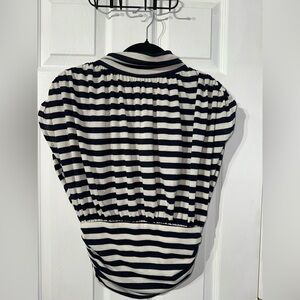 Maeve By Anthropology Black and White Puff Sleeve Ruched Blouse (XS)